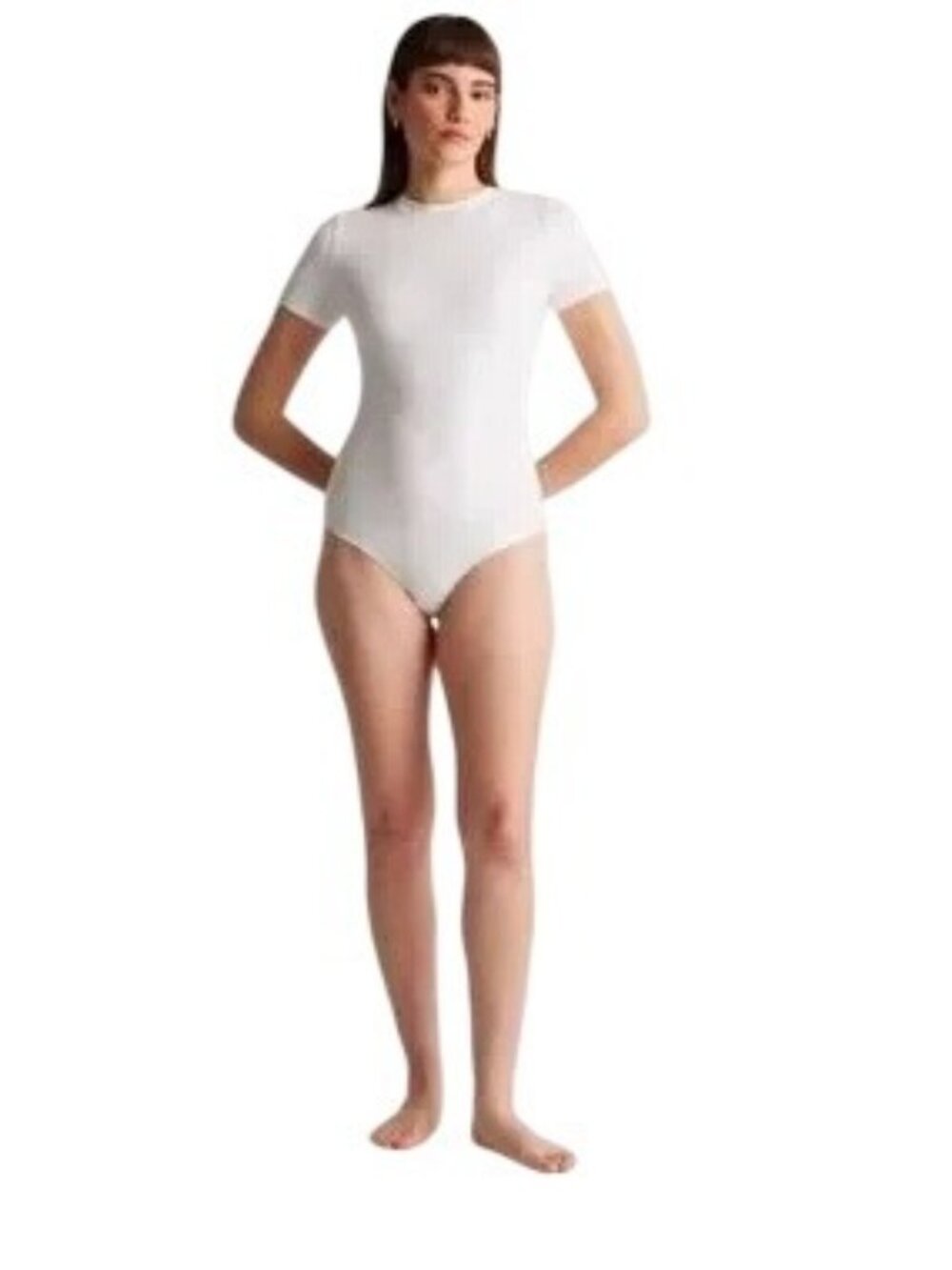 Quince Cotton Jersey Short Sleeve Bodysuit Stretch White Size M NWT